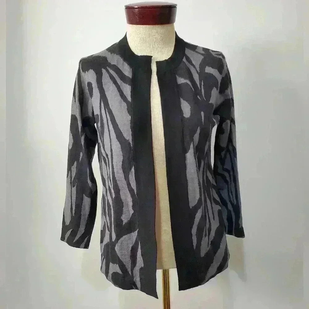TORY BURCH 100% merino wool  black/ grey open front cardigan . Size small